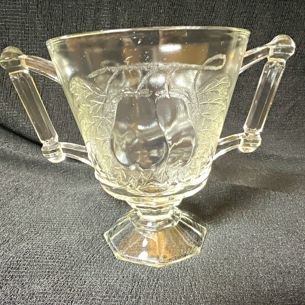Vintage Jeanette Glass Baltimore Pear Clear Footed Sugar Bowl Double Handled